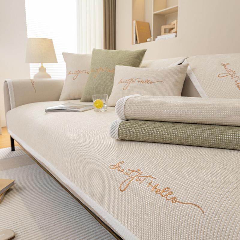 Funda de Sofá Bordada con Letra de Chenilla Antideslizante Partículas Tejido de Punto Jacquard Toalla de Sofá Decoración Muebles del Hogar Cojín de Sofá
