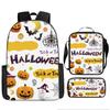 Halloween Backpack Pumpkin Ghost 3-Piece Set Schoolbag Kids Shoulder Bag Cute Bookbag for Boys Girls