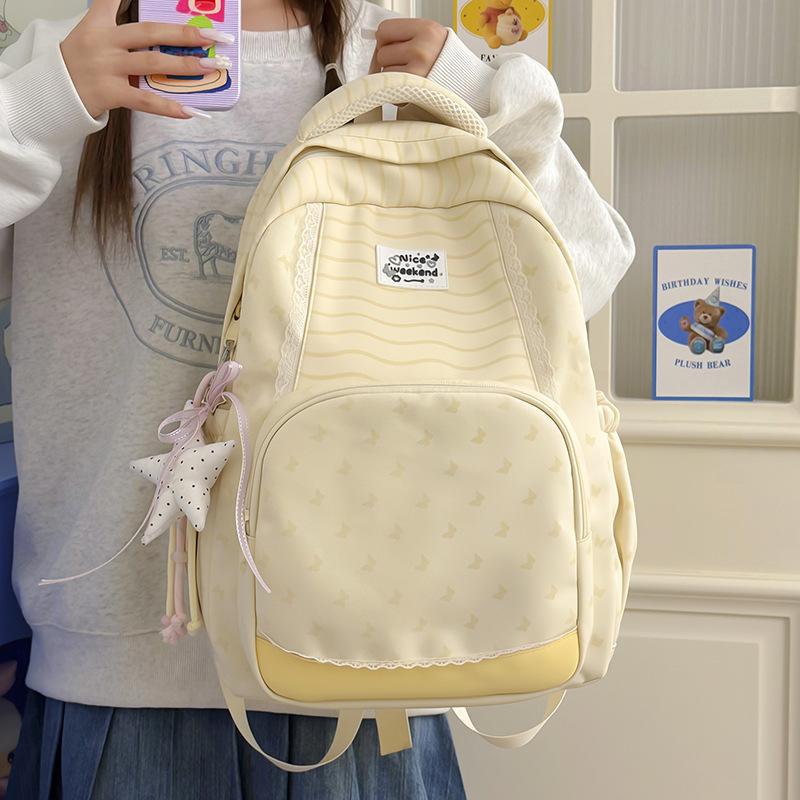 Schoolbag Striped Stars Backpack Schoolgirl Class School Bag Commuter Bag Outdoor Leisure Travel Lace Bow Backpack