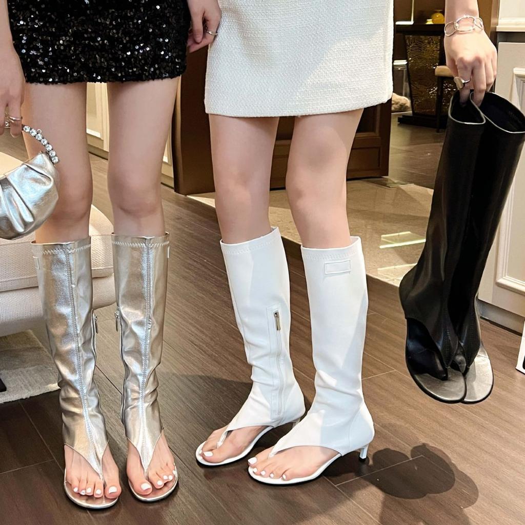 Autumn and Winter Spice Girls Sweet and Cool Wind Toe But Knee High Boots Catwalk Mid Tube Open Toe Cool Boots