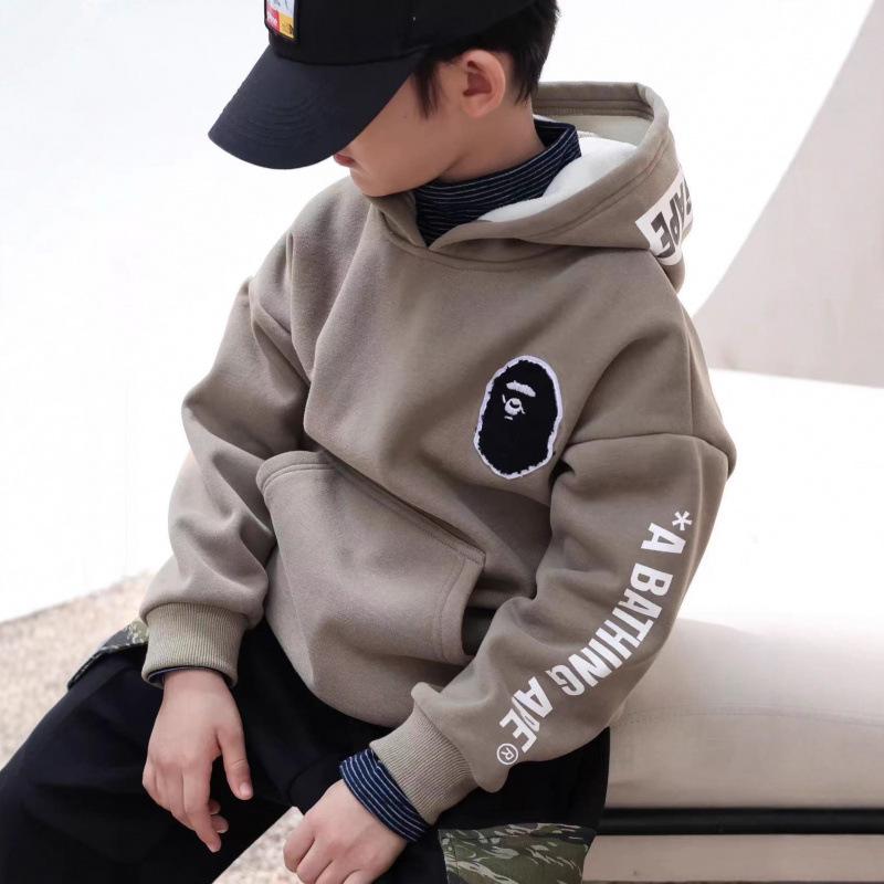 Trendy Japanese Style Boys' Hooded Fleece-Lined Autumn/Winter Sweatshirt