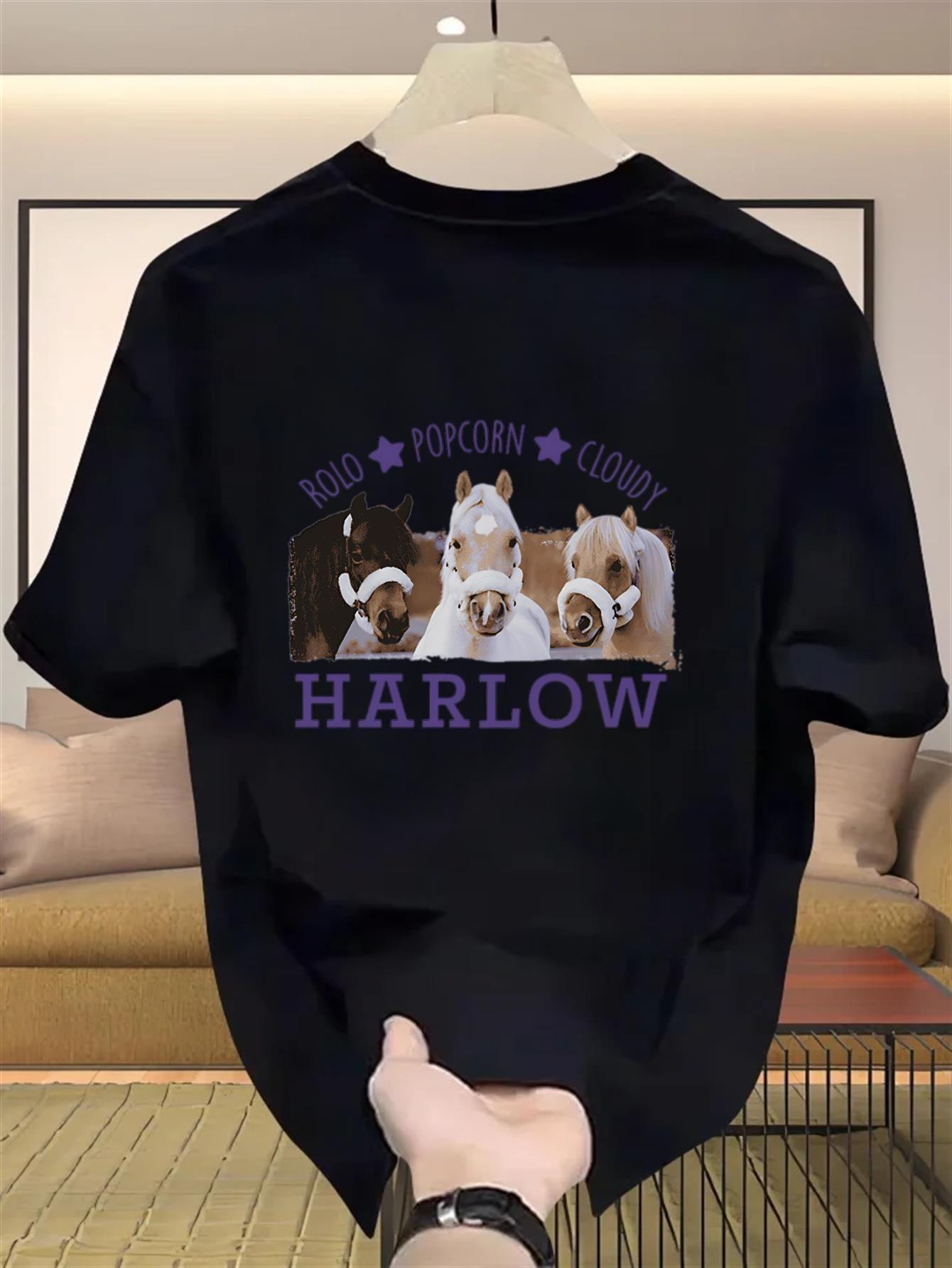 New Harlow& Popcorn Graphic T-Shirt- A Fun Movie Night T-shirt Featuring a Cute Cartoon Dog and Popcorn Design. Crew Neck XXXXL