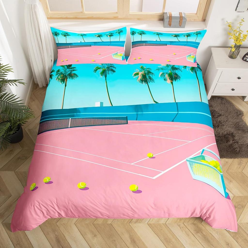 Comforter Tennis Court Twin Queentennis Competition Sports Game Grassland Comforter Geometric White Stripes Bedding Set