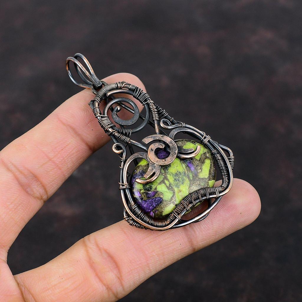 Pandantiv Stichtit Cupru Pandantiv Înfășurat în Sârmă de Cupru Bijuterii Handmade din Cupru Pandantiv cu Piatră Prețioasă Autentică Cadou pentru Aniversare Bijuterii cu Stichtit