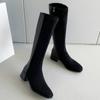 Women's Winter High Boots Quality Suede Knee High Boot Flock Casual Low Heel Autumn Winter Long Shoes Woman Black Large Size 43