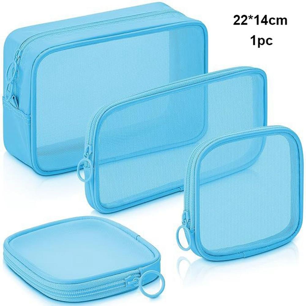 

Multifunction Mesh Makeup Bag Transparent Lipstick Organizer Bags New Ladies Toiletry Storage Bag Blue 22*14cm