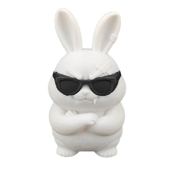 

3D Printed Funny Cool Bunny Figurine Small White Rabbit Statue with Sunglasses for Office Computer Desk Bookshelf Room Decor білий