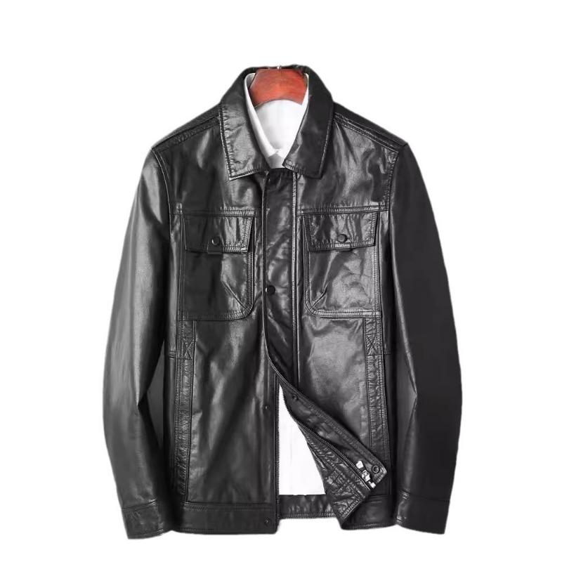 

Весна и осень, новый мужской первый слой коровьей кожи ретро масло воск натуральная кожа одежда мода отворот тонкая кожаная куртка пальто тренд 5XL