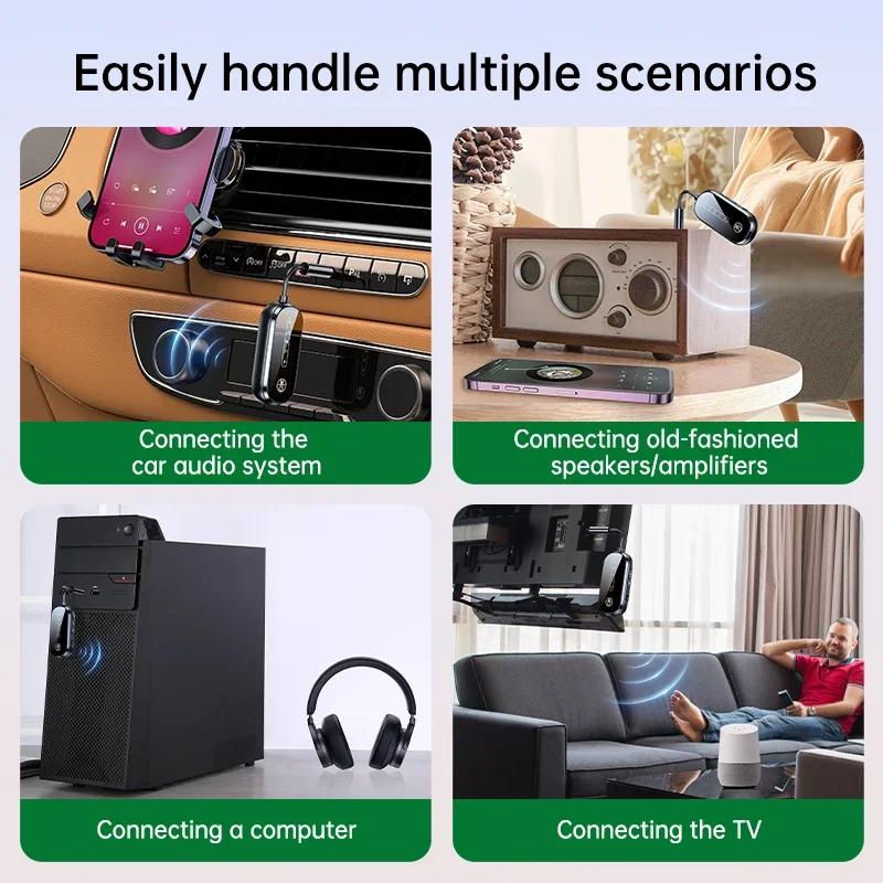 2 In 1 Bluetooth 5.4 Audio Transmitter Receiver 3.5mm AUX Jack Airplane Wireless Adapter Mic For TV Car Kit Speaker PC Headphone