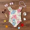Girls One Piece Swimsuit Floral Print Sleeveless Ruffle Shoulder Design Lightweight Comfortable Fabric Suitable for Summer Beach Pool Swimwear