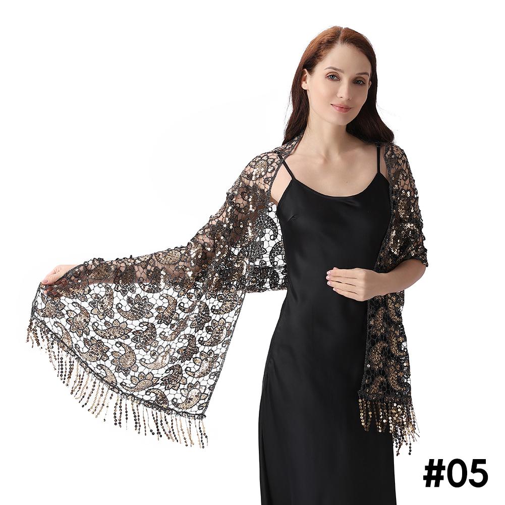 Lace & Sequins Shawl Wraps for Evening Dresses Wedding Decoration Scarf Elegant Hijab Cover for Ramadan Festivals Women's Modest Fashion Floral Shawl