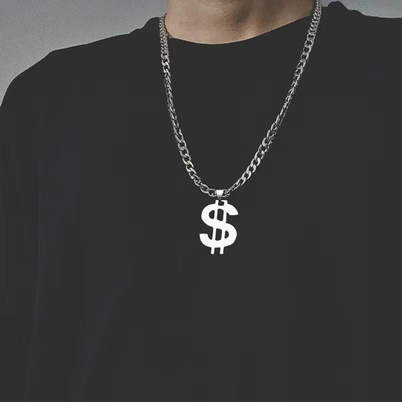 Collar de dólar estilo ins europeo y americano viento frío colgante de acero inoxidable personalidad de moda accesorios de cadena para suéter