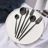 Shiny Black Dinnerware Set Korean Flatware Set Dinner Knife Fork Spoon Teaspoon Tableware Stainless Steel Cutlery Family Eating Utensils