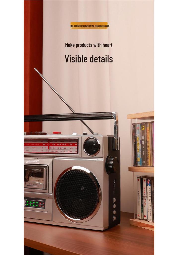 Vintage Cassette Player with Stereo Recorder and FM Bluetooth Speaker
