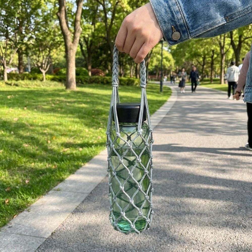 Cotton Rope Handheld Water Cup Mesh Bag Portable Water Bottle Bag Hollow Out Bottle Bag Walking