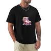Vintage Style Pink Roller Skates With Flowers Retro Style Tshirt Modern Style Print Tshirt
