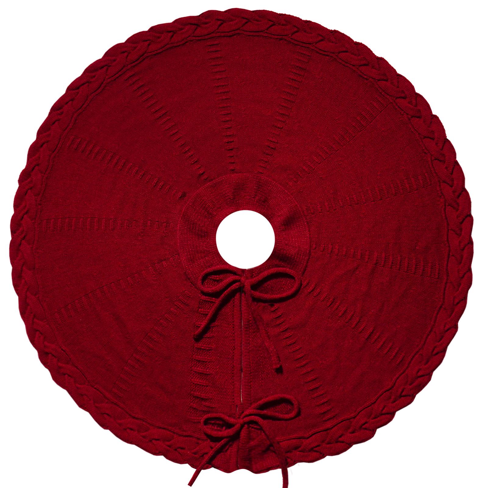 Red Knitted Christmas Tree Skirt and Ornament Decorations