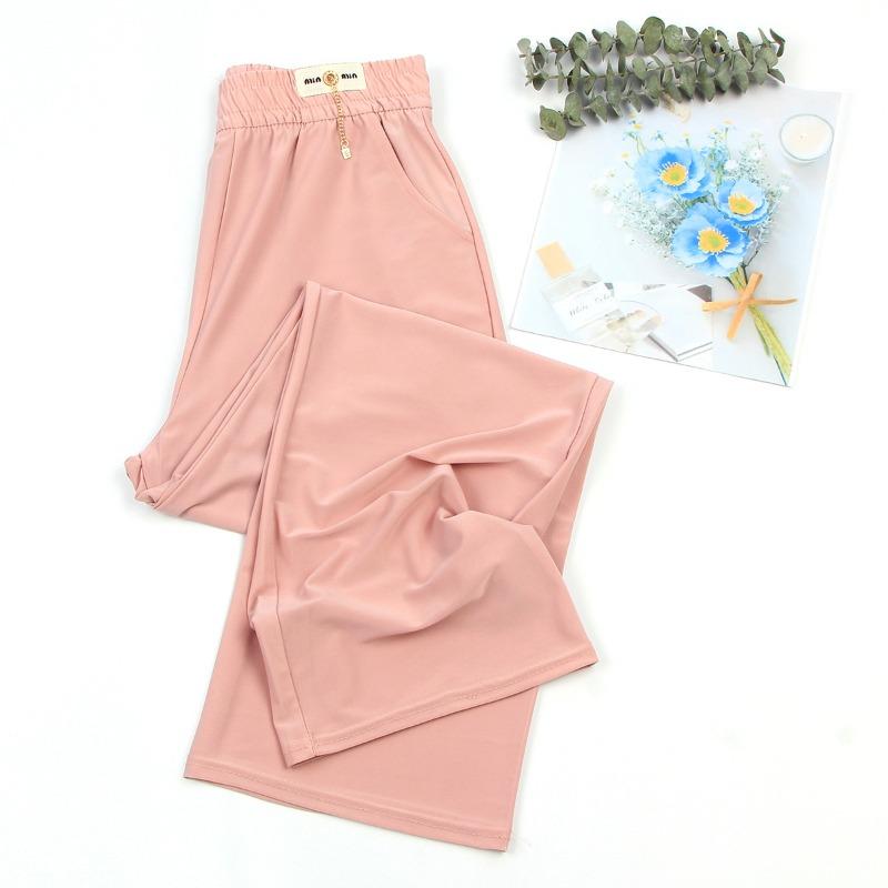 

Summer thin ice hemp medium and old women s pants high waist and thin straight pants loose and versatile elastic nine-point casual women s pants 5XL (130-75kg
