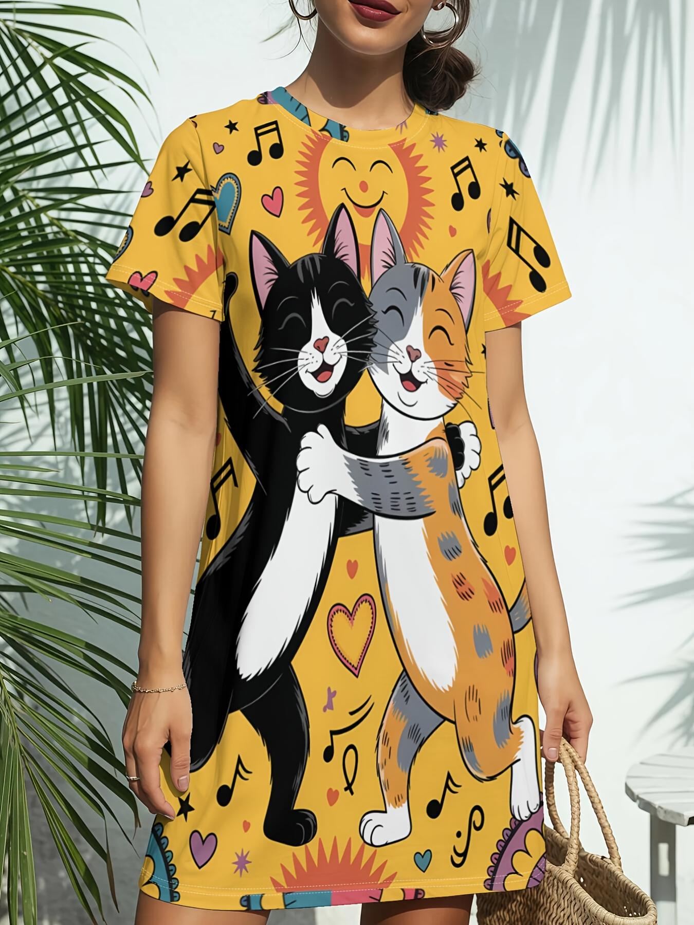 

Short Sleeve Crew Neck Dress for Women. Featuring a Trendy American Digital Print. Ideal for Casual Wear in Spring And Summer. This Elegant Ad Sylis M дубильная кора