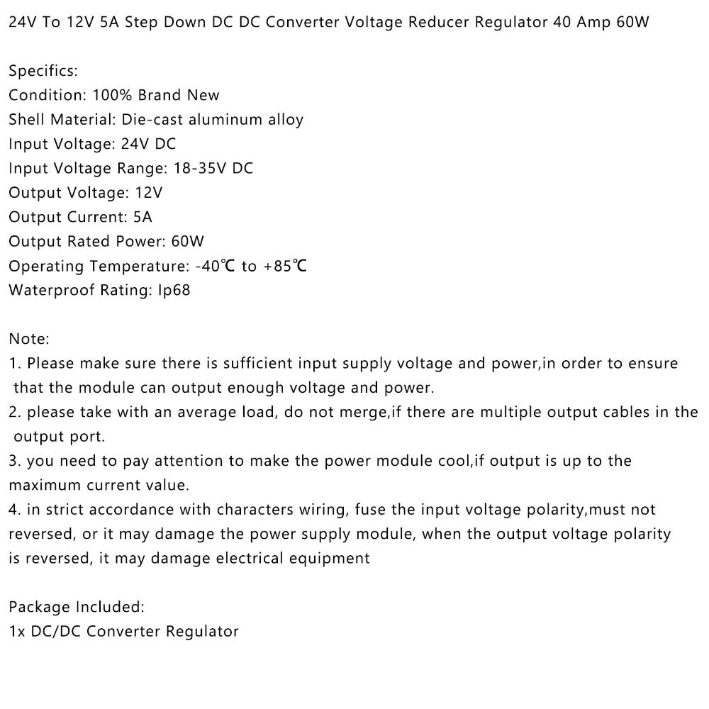 Areyourshop WaterProof 24V to 12V 5A 60W Step Down DC/DC Power Converter Regulator