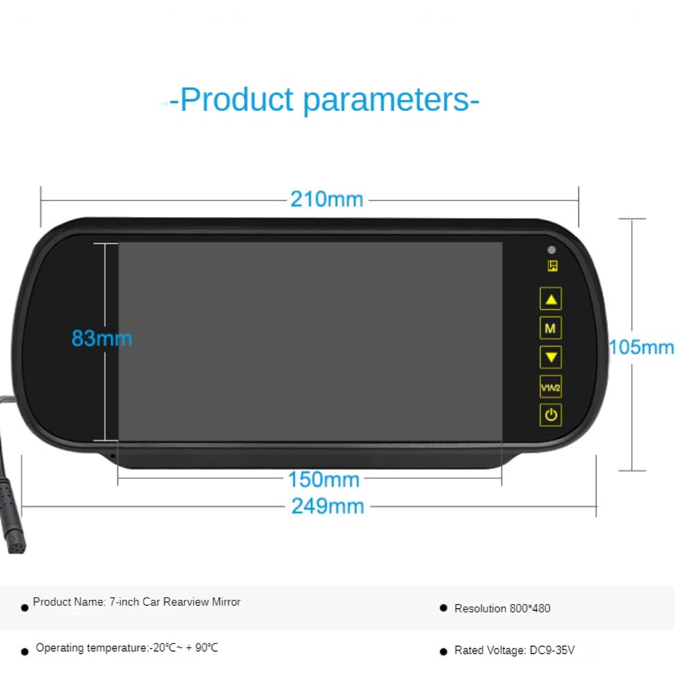 Lzzm 7" Car LCD Mirror Monitor Perspective Screen 2 AV Input Auto Display Assist