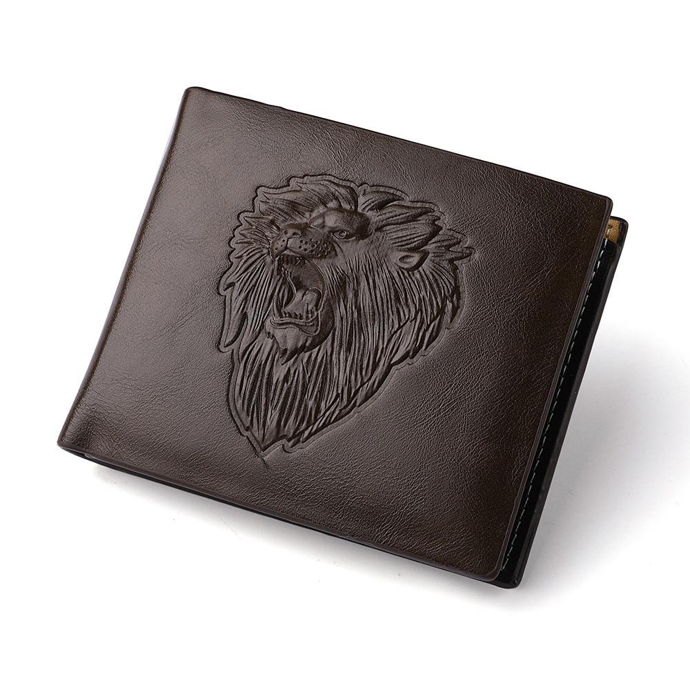 

New PU Leather Retro Men s Wallet Black Brown Coffee 3D Embossed Lion s Head Coin Purse Three-Fold ID Card Holder Credit Card кофейный
