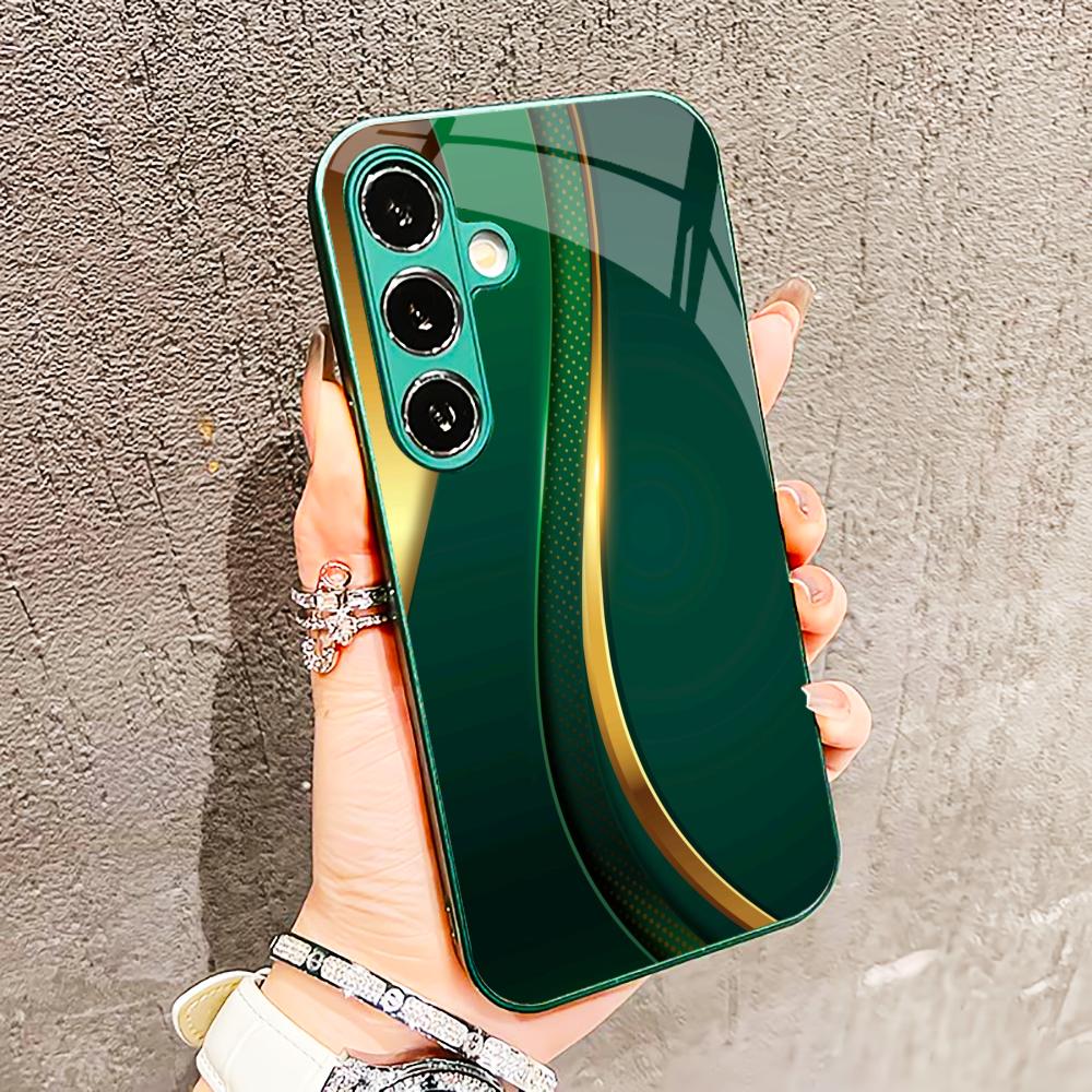 New Bundle-like texture Glass PhoneCase for Samsung Galaxy S26 S25 S24 S23 S22 S21 FE Ultra Plus Built-in glass green Exquisite