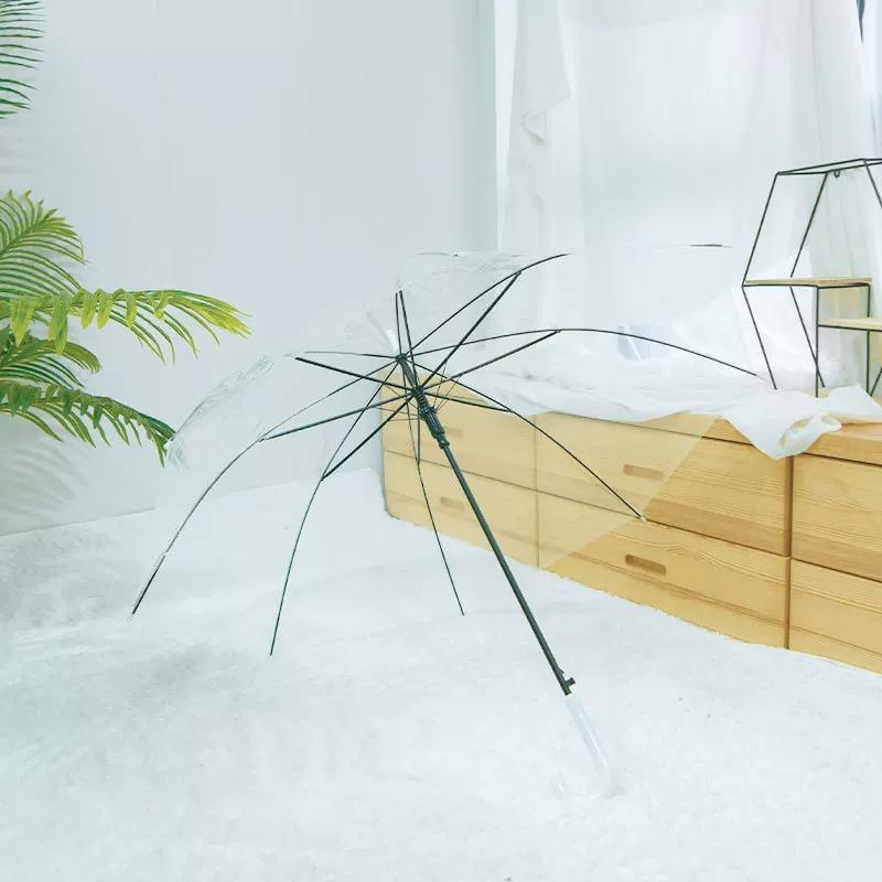 Transparent Long-Handle Umbrella with 16 Reinforced Ribs, Fresh Style, 8-Rib Transparent Umbrella, Fresh Sun Umbrella, Unisex Long-Handle