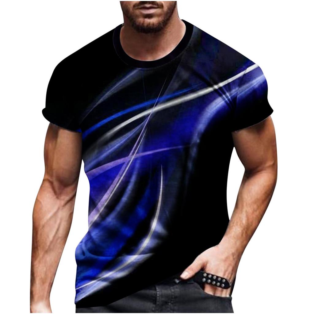 Summer Round Neck 3D Line Print Top Fashionable Casual Short Sleeved Men's T-shirts
