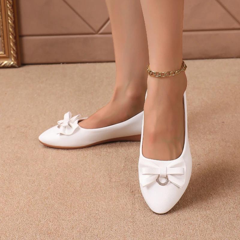 Noua vară cu vârf ascuțit Pantofi plati confortabili ocazional, eleganti, cu gură superficială, cu fundă ușoară, respirabile, pantofi de damă NU: W916