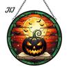 Decorative Hanging Ornaments for Windows Halloween Pumpkin Suncatcher, Stained Glass Style Round Window Ornament, Acrylic Decorations Full Moon