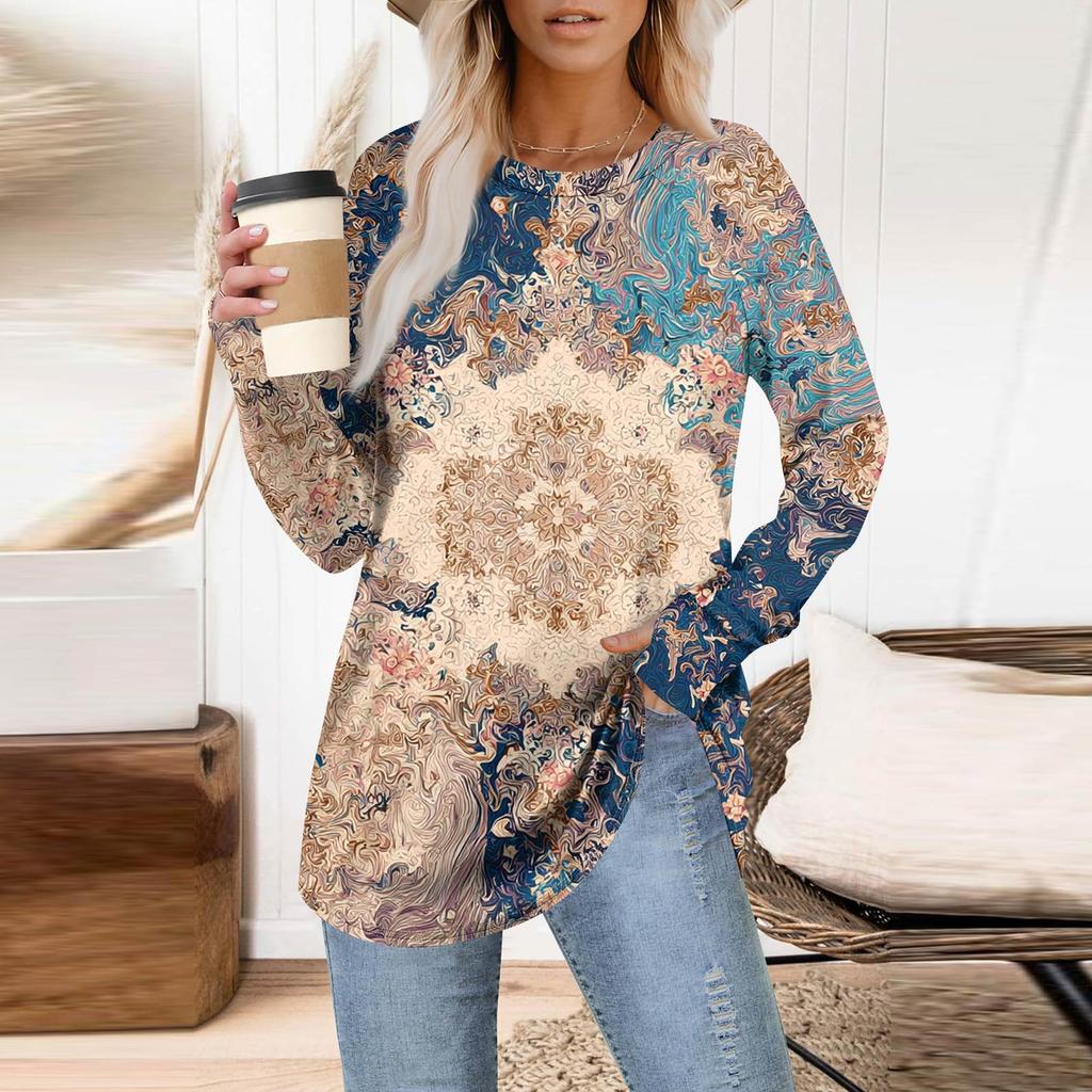 Dame Oversized Genser Grafisk Genser Langermet Drop Shoulder Rund Hals Topper Vintage Klær