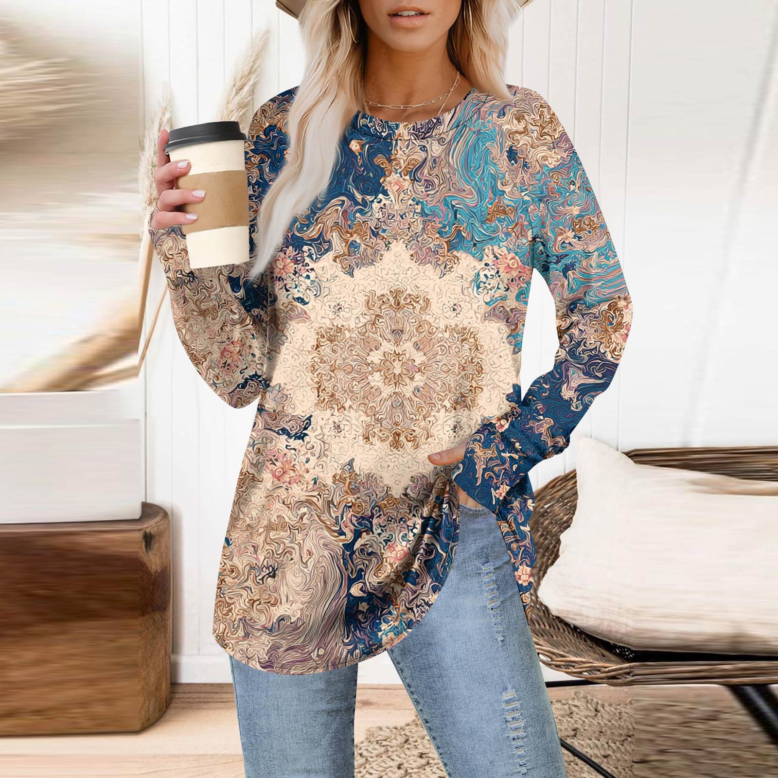 

Жіночий світшот великого розміру, светр із зображеннями, довгі рукави, круглі сорочки, топи, вінтажний одяг XXL хакі