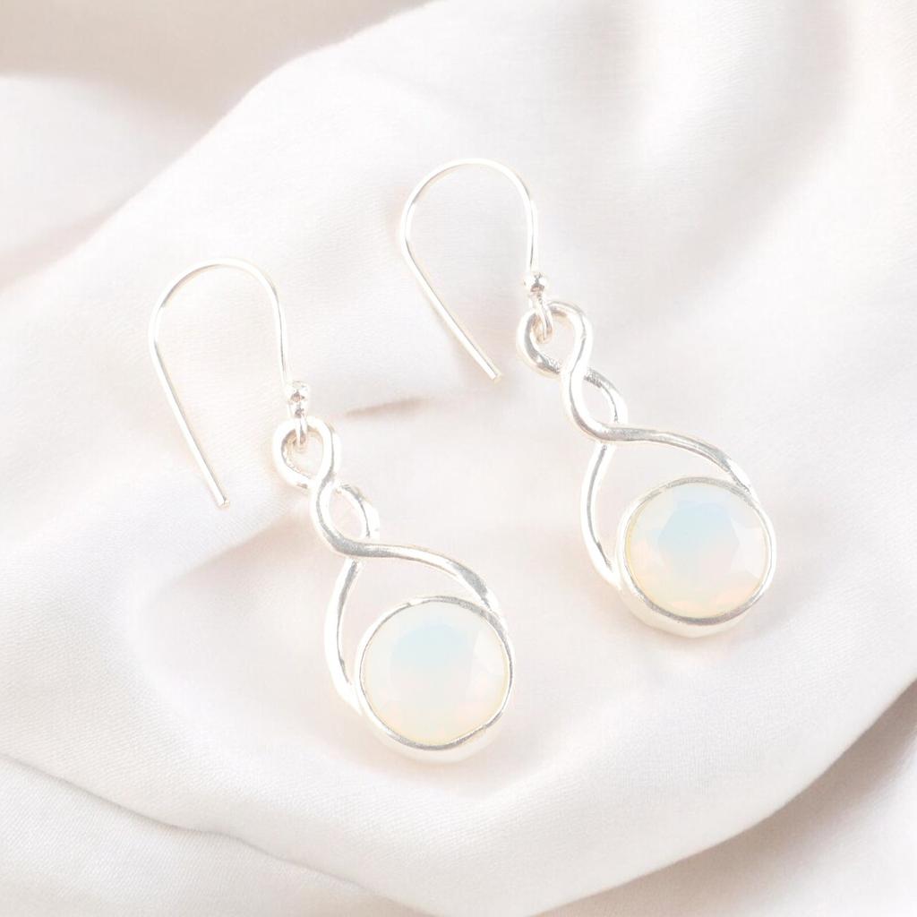 Natural Milky Opal 925 Solid Sterling Silver Handmade Earrings For Women's 1.68" CE-15-14