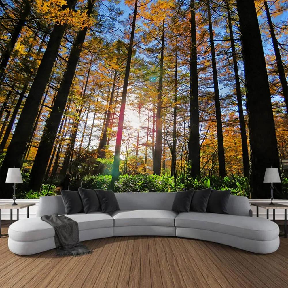 Forest landscape tapestry wall hanging living room bedroom fabric decoration background Bohemian hippie picnic mat bed sheet