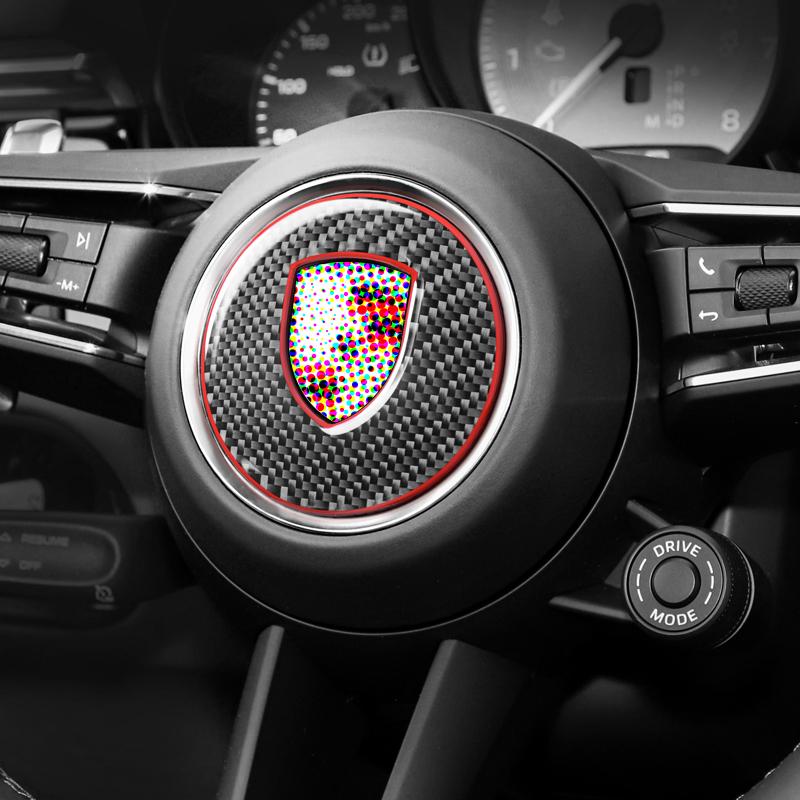 Carbon Fiber Car Steering Wheel Center Trim Emblem Sticker For Porsche 911 Panamera Cayenne Boxster Taycan