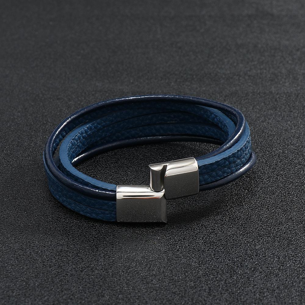 Bracelet Men'S Stainless Steel Buckle Multi-Layer Braided Leather Bracelet Retro Titanium Steel Bracelet Jewelry