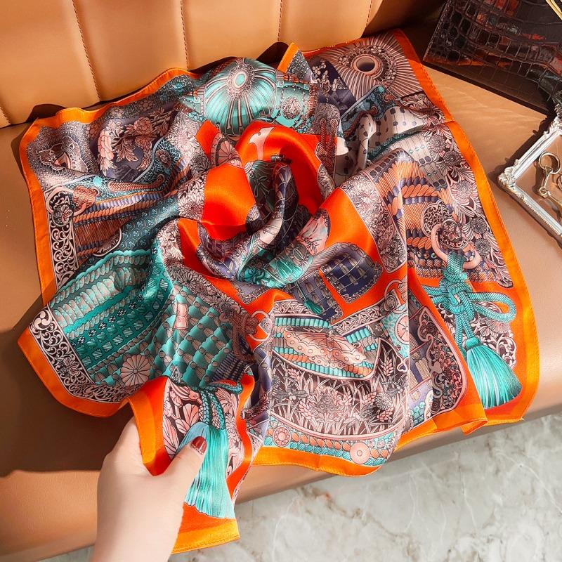 Spring New Plain Crepe Satin Armor Printed Silk Scarf Women's High-end Light Luxury Mulberry Silk Small Square Scarf