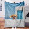 A Blue Door with Flowers On Side of Building.1pc Flower Print Flannel Blanket Soft Warm Throw Blanket Nap Blanket for Couch Sofa O