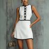 Women's Round Neck Sleeveless A-Line Mini Dress Mid Waist Elegant Casual Short Dress