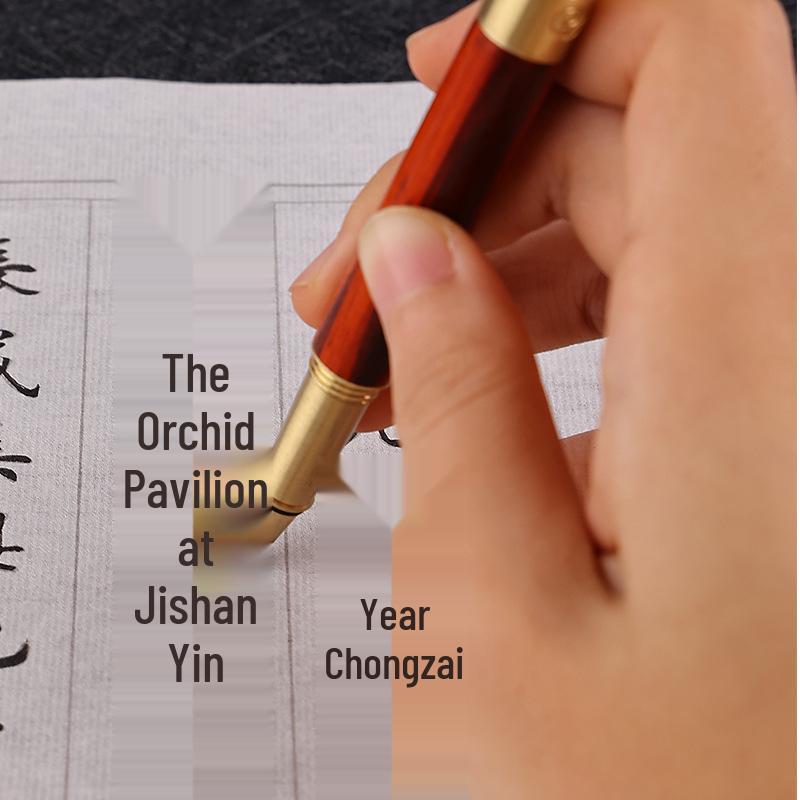 Retro Brass & Sandalwood Pocket Fountain Pen Set – Signature Calligraphy and Business Office Gift.