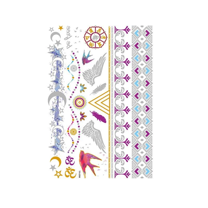 Yh Retro Large Bronzing Tattoo Sticker Waterproof Tattoo Sticker Amazon Set Hot Silver Color Printing Sticker