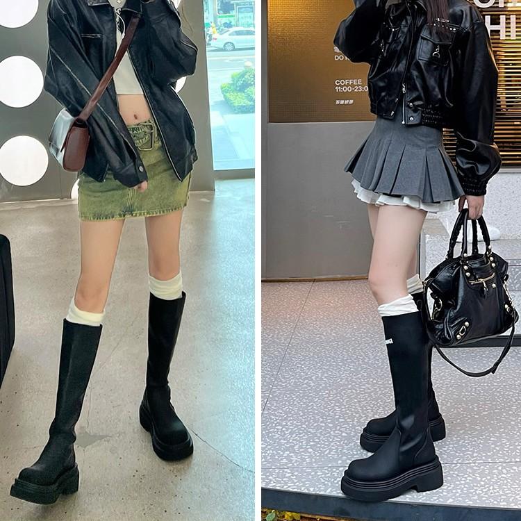 Soft leather version~ Small man heightening platform boots but knee knight boots 2025 new letter boots rain boots