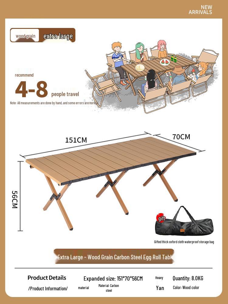 Folding Metal Carbon Steel Roll-up Camping Table and Chair Set
