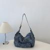 Denim Shoulder Bag With Studs And Love Buzz Print For Women