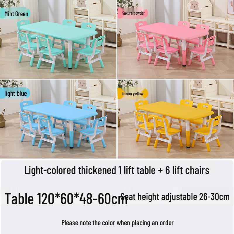 Children's Rectangular Plastic Learning Table & Chair Set with Building Block Surface