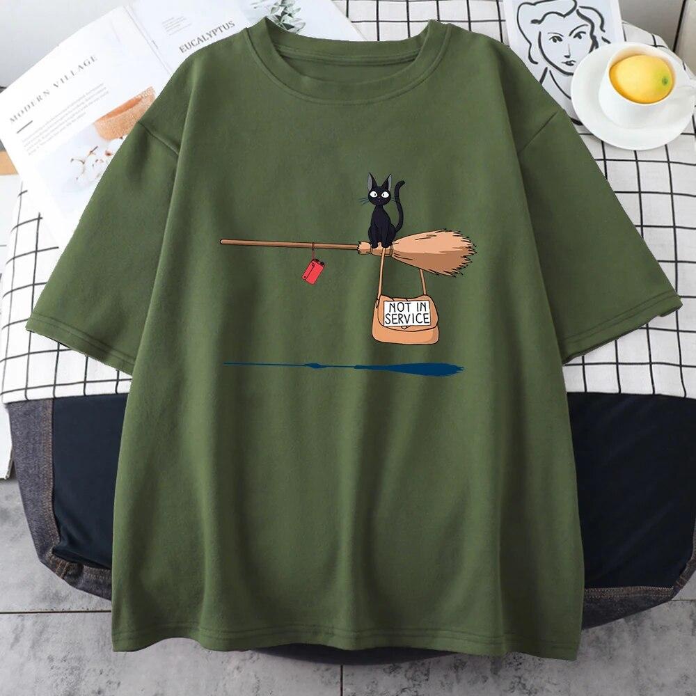 

Служба доставки Kiki s Cat On Magic Broom Одяг унісекс, бавовна, японські топи Harajuku, вільні футболки з вирізом і короткими рукавами унісекс S