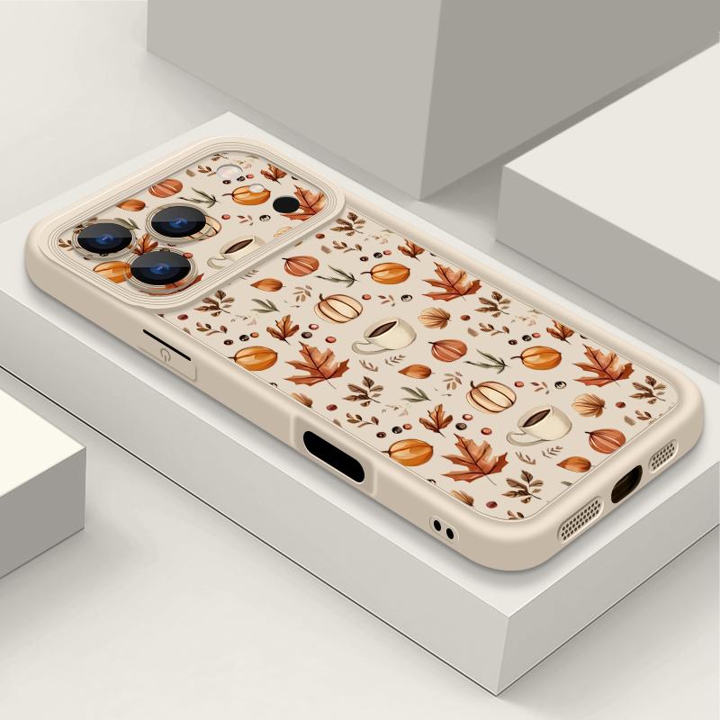 

Чехол для телефона из ТПУ с кофейным тыквенным узором для iPhone Air 16e 17 16 15 14 Pro Max 13 12 Pro 15 16 Plus Противоударная мягкая силиконовая накладка iPhone 12 белый/бежевый