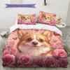 Pink Corgi Pattern Bedding Home Decoration Birthday Gift (1 * duvet cover + 2 * pillowcase, without core)
