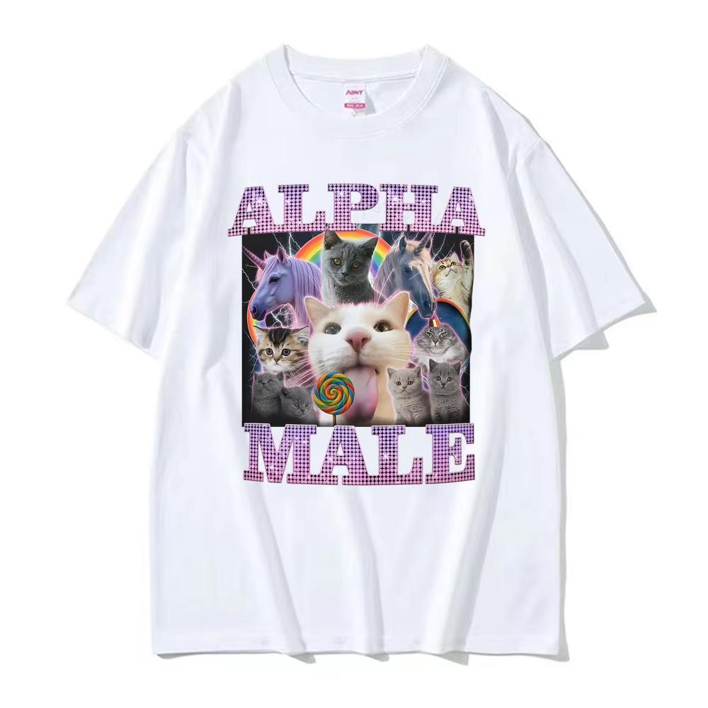 2026 Alpha-Männchen Lustige Katze Einhorn Regenbogen T-Shirt Herren Damen Mode Kawaii Niedlich Kurzarm T-Shirt Baumwolle Locker Übergröße T-Shirt Lässige Tee Tops